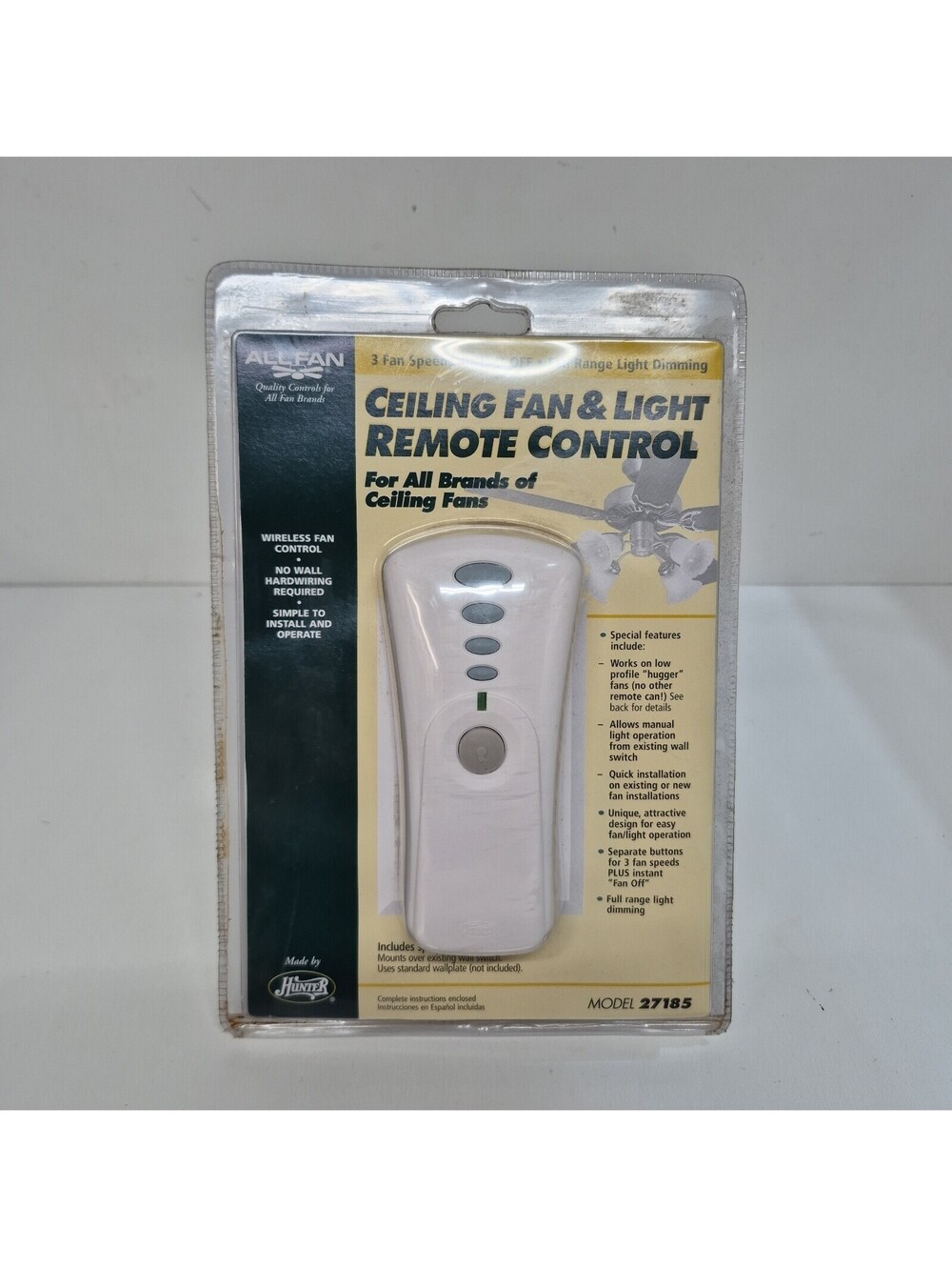 Hunter 27185 Ceiling Fan & Light Remote Control New Factory Sealed
